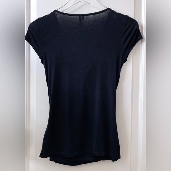 WOMENS BLACK LACE COWL NECK SHORT SLEEVE RUCHED BLOUSE SIZE MEDIUM - Picture 3 of 5